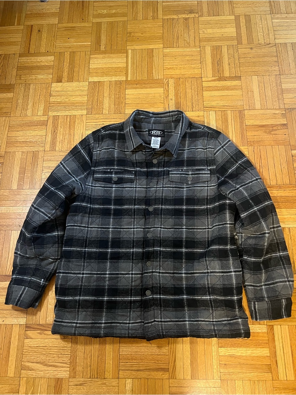 Grunge Vibes in Rugged Wear Black Plaid Men's Button-Front Jacket size XL